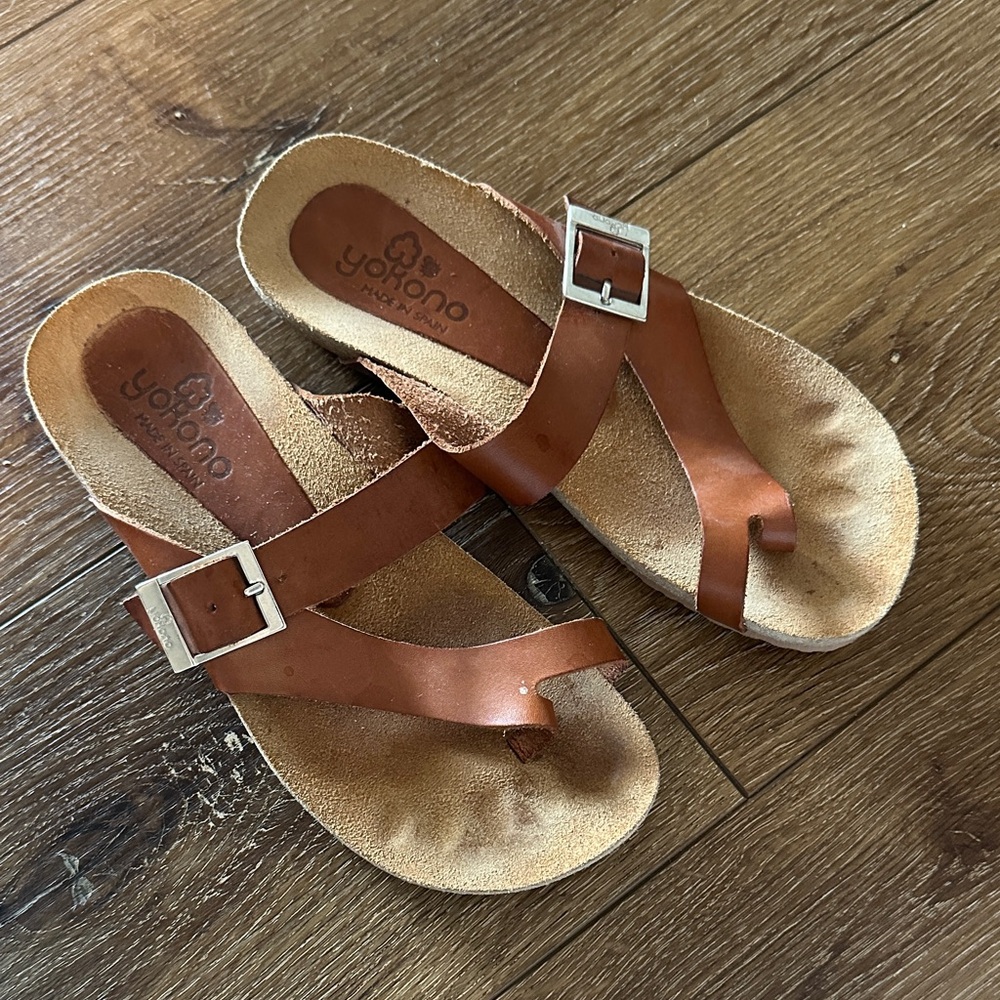 Brown Leather Sandals with Silver Buckle
